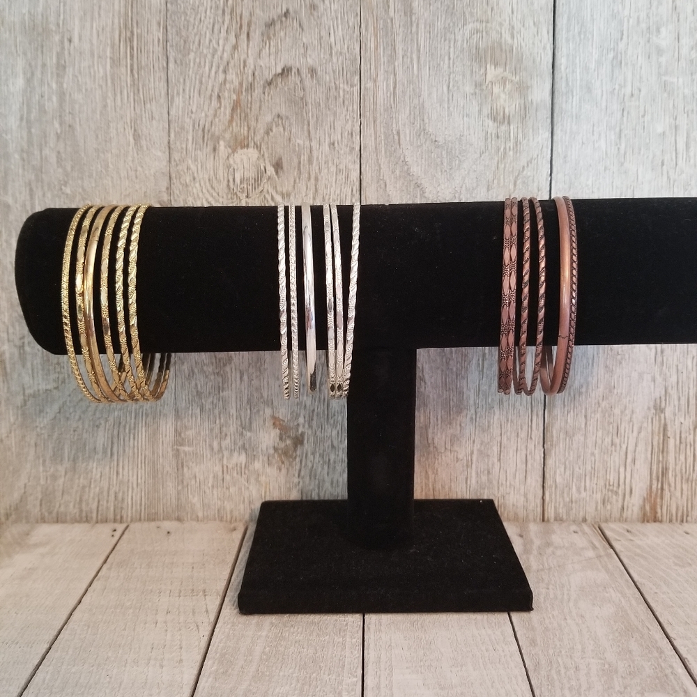 Set of Gold, Silver & Bronze Bangle Bracelets